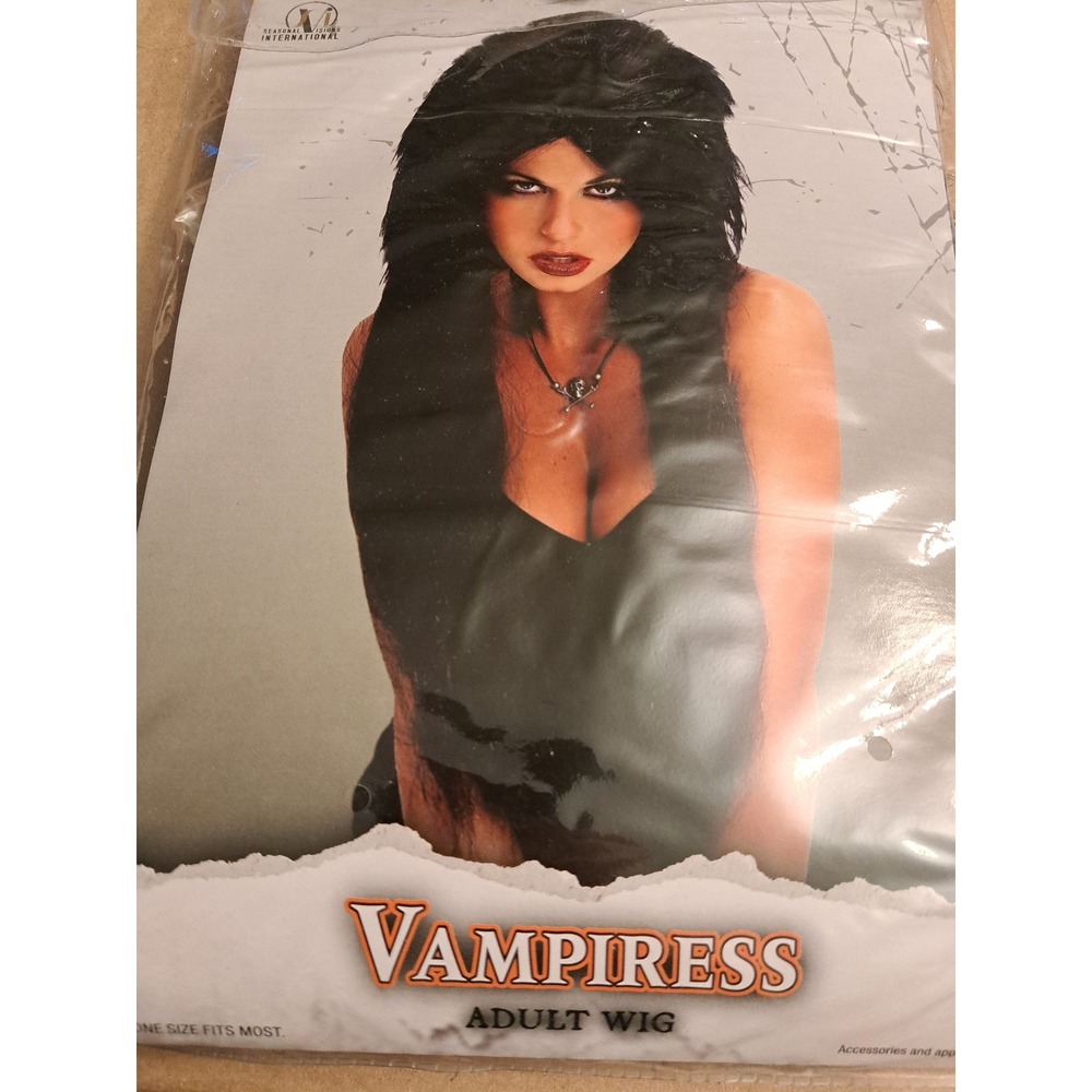Seasonal Visions Vampiress Adult Wig Black Long Layered Shag Halloween 5179007